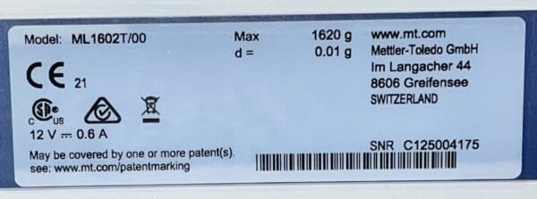 Mettler Toledo ML1602T/00 0.01g - 1620g - Image 8