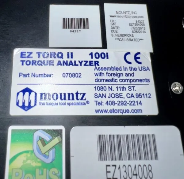 Mountz EZ TORQ II 100i TORQUE ANALYZER P/# 070802 - Image 8
