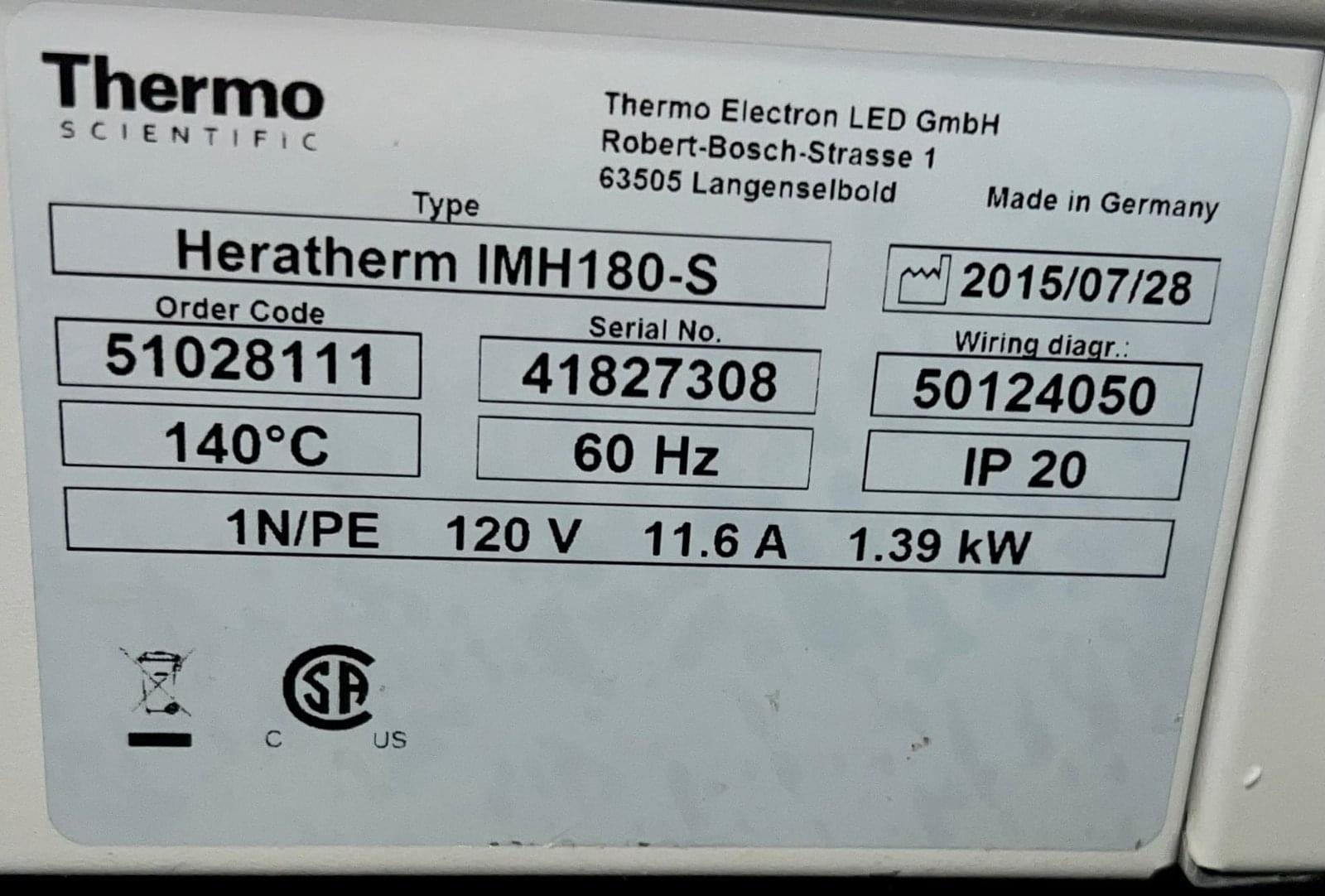 Thermo Scientific Heratherm Incubator IMH180-S - Image 11