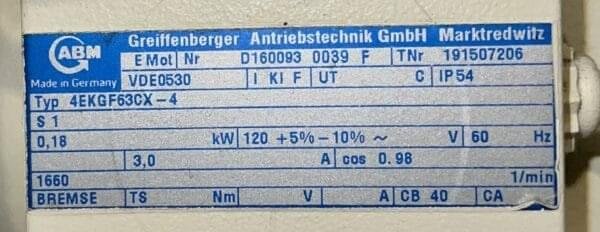 ABM 4EKGF63CX-4 wiith Variace Diaphragm Vacuume Pump 19357904 - Image 9